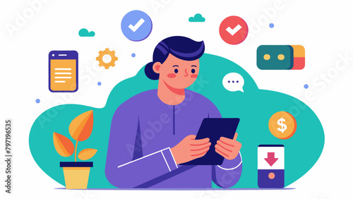 An individual scrolling through their phone researching different financial apps and tools to help them stay organized and on top of their gig