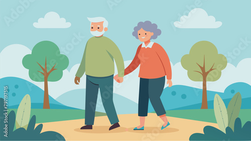 An elderly couple taking a walk together after completing a course in cognitive maintenance therapy..