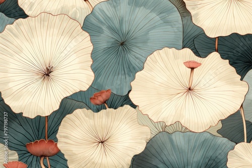 Golden lotus leaves backgrounds pattern flower.