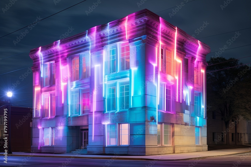Electric Spectrum Light Show: City Building Projection Brilliance.