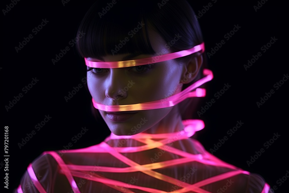 Fluorescent Ribbon Reflections: High-Fashion Photo Shoot Elegance