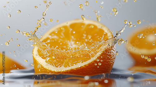 Orange juice from orange fruit in motion  Splash of juice  Isolated on white backgroud