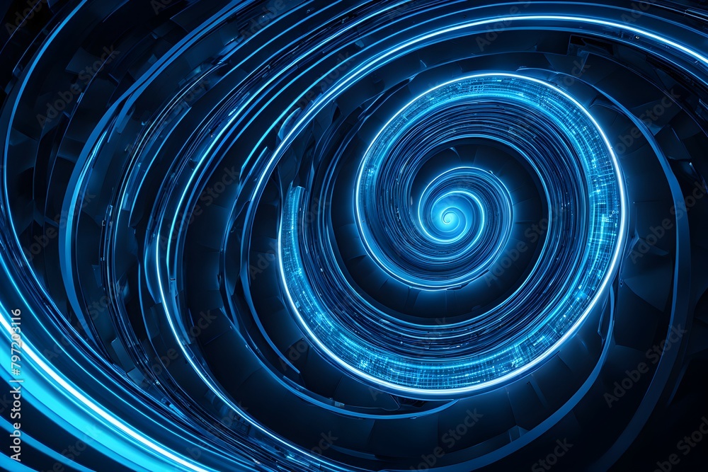 Fototapeta premium A spiral of blue light with a blue background