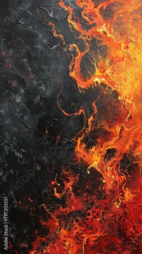 Dynamic fire artwork showcasing the beauty and danger of flames. Abstract painting. 