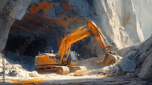 Wallpaper Mural Excavator in Action at a Rocky Quarry Torontodigital.ca