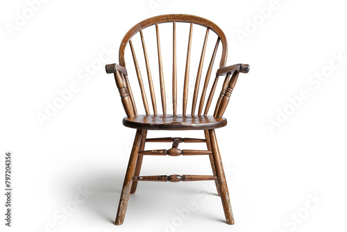 A Windsor chair with a solid white background, isolated on solid white background.