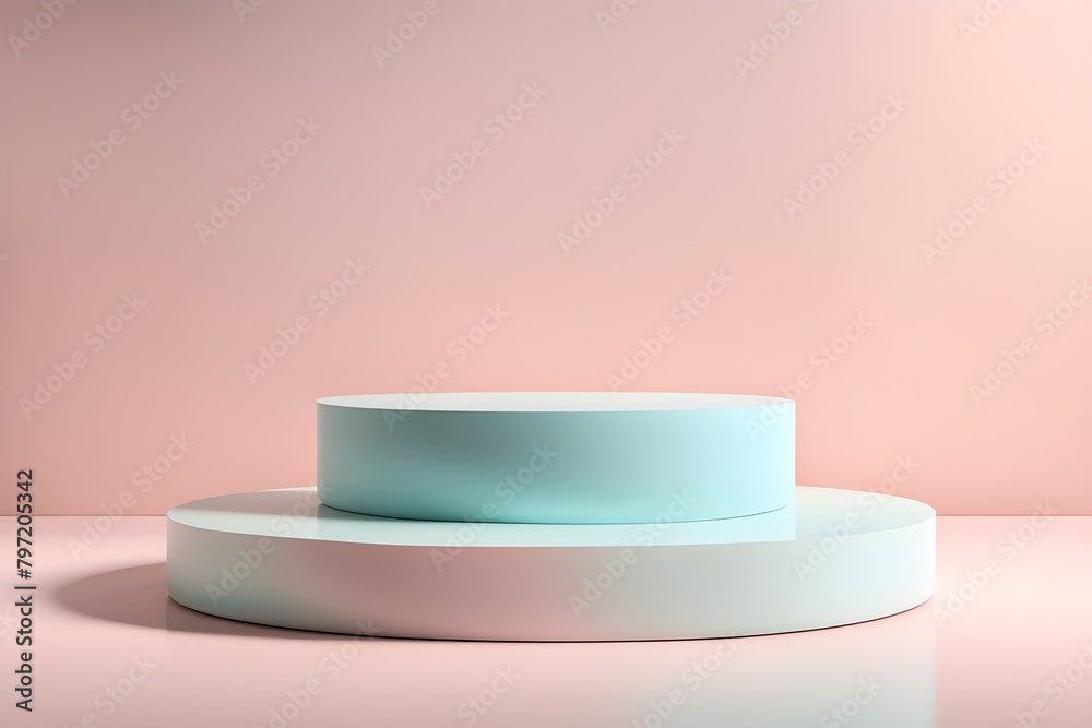 A pink background with two blue and white cylinders A pink background with two blue and white cylinders