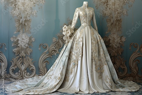 Opulent Rococo Tapestry Vintage Bridal Gown Pattern: Lush Gradients