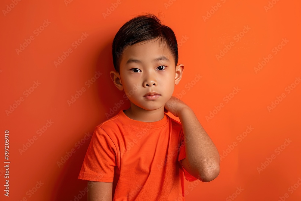 portrait of an asian boy posing on a one color background - generative ai portrait of an asian boy posing on a one color background - generative ai