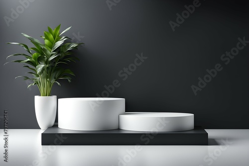 A white pedestal with a plant on top of it © rizkan