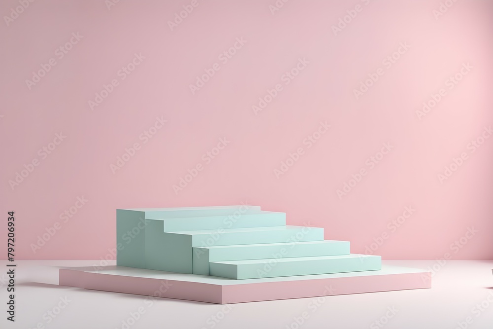 A pink wall with a blue step stool in the middle A pink wall with a blue step stool in the middle