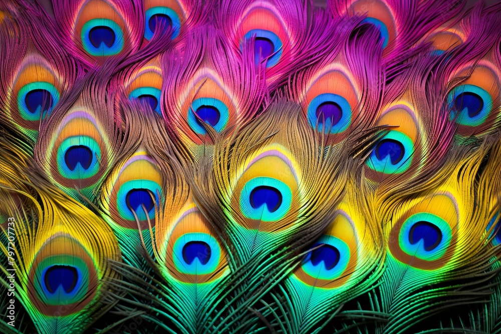 Obraz premium Radiant Peacock Feather Gradients at Nature Gallery Exposition.
