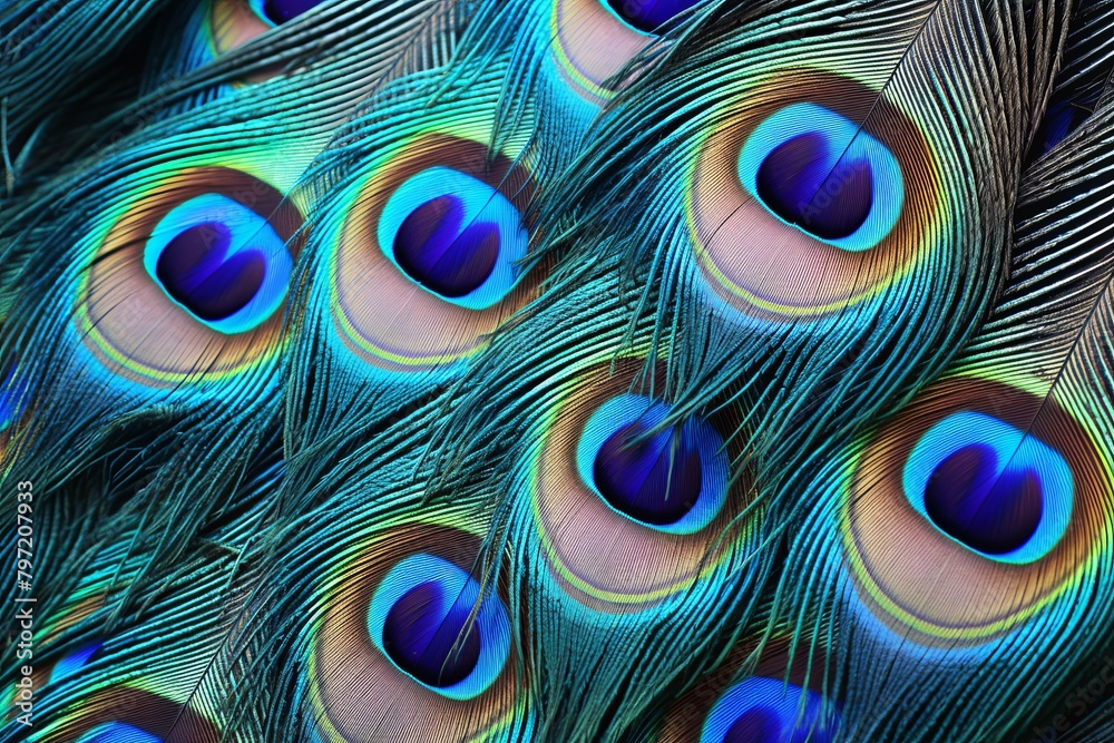 Obraz premium Radiant Peacock Feather Gradients: Eco-Tourism Travel Agency Flyer Showcase