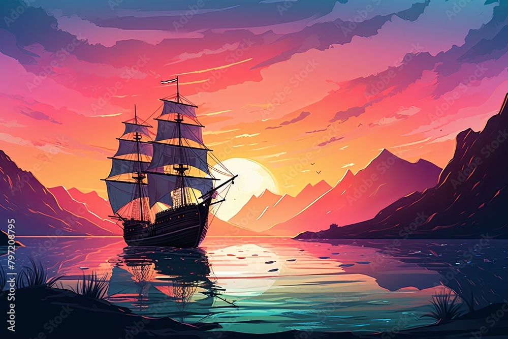 Sunken Pirate Ship Gradients Sea Legend Storytelling Event Poster