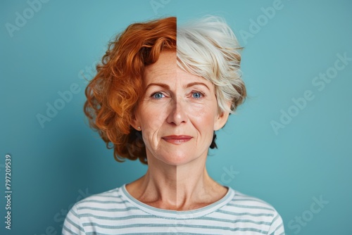 Aging challenges in dual generation health discussion supported by rejuvenation effects and facial skin age portrayal, integrating resveratrol dialogue for aging contrast and skin health dynamics. photo