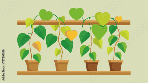 A of Golden Pothos plants cascading down a shelf their heartshaped leaves helping to regulate humidity and remove pollutants