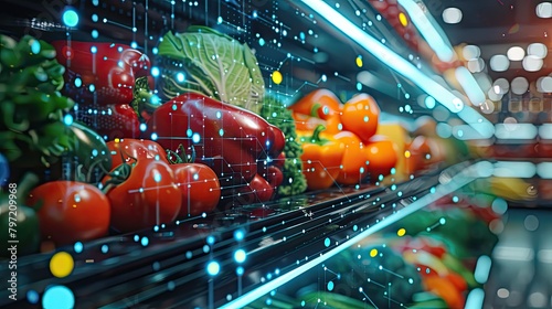 The arrival of FoodTech, innovation and digitalisation in the food industry, background, illustration