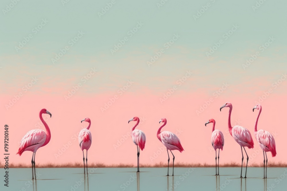 Fototapeta premium Flock of flamingos animal bird wildlife.