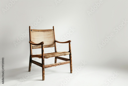A vintage-inspired ladderback chair evoking nostalgia on a solid white background  isolated on solid white background.