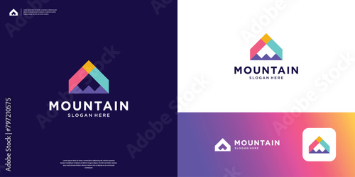 Abstract mountain logo with arrow symbols and colorful.