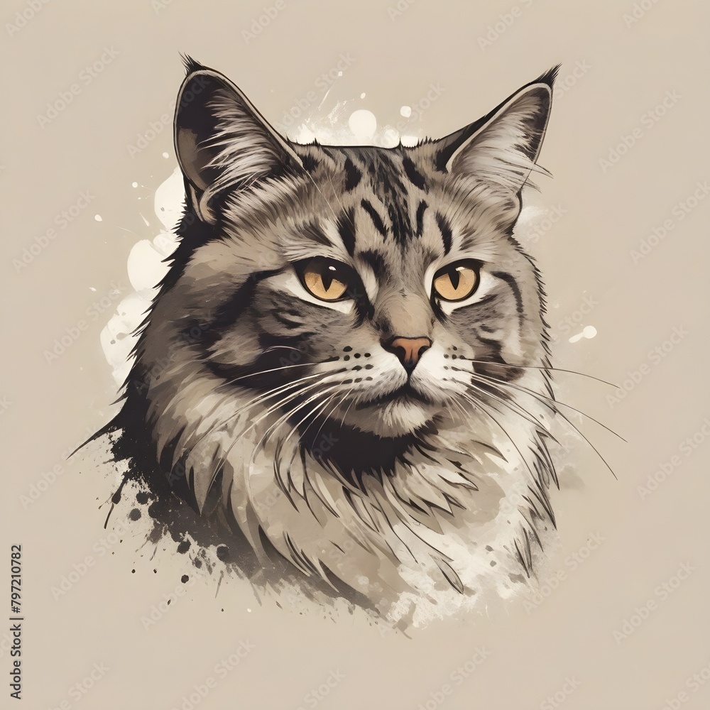 Cat Face Illustration Digital Painting Cute Animal Pet Background Artful Design Cat Face Illustration Digital Painting Cute Animal Pet Background Artful Design
