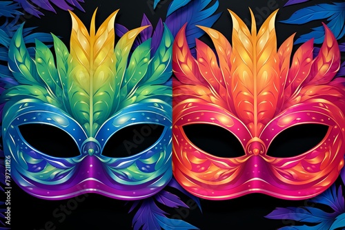 Vibrant Carnival Mask Gradients: Party Planner's Business Card Delight