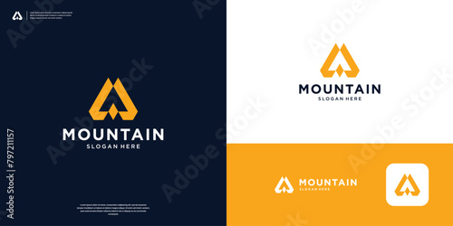 Letter A arrow and mountain logo design template.