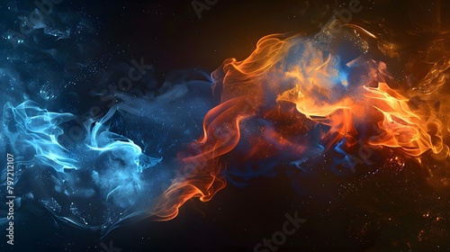 The nebula of particles, where clouds of technology spawn new ideas and opportunities, illustrates a dynamic space. For Design, Background, Cover, Poster, Banner, PPT, KV design, Wallpaper