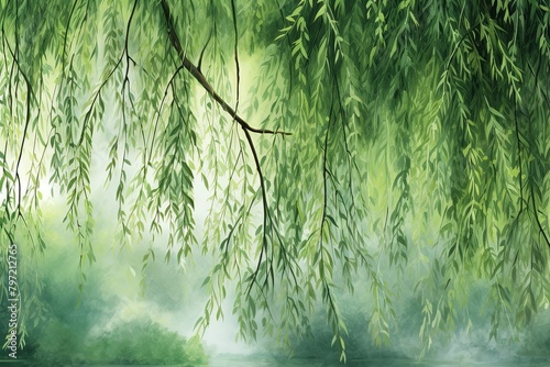 Green Living Blog Header: Whispering Willow Tree Gradients in Stunning Digital Image
