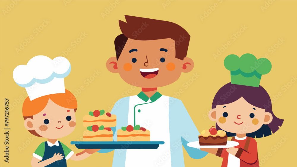 A mini chef proudly presents a tray of bitesized sandwiches creatively into fun shapes. The family gathers around admiring the childs A mini chef proudly presents a tray of bitesized sandwiches creatively into fun shapes. The family gathers around admiring the childs