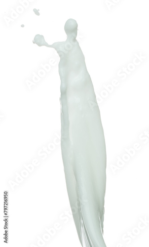 Daily Milk white lotion droplet fly splashing. Milk cream pour float to mid air. Moisturizer lotion explosion spill. White background isolated high speed shutter freeze