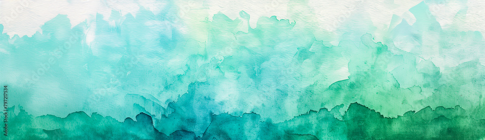 Blue green watercolor paint splash, blotch background, brush wash and ...