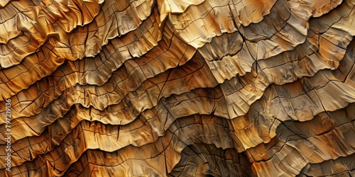 Close-up view of a textured, layered rock formation with intricate patterns and warm earthy tones. photo
