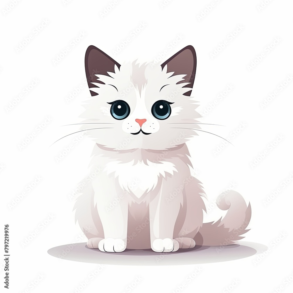 flat illustration of cute pleasant cat, friendly character, white background flat illustration of cute pleasant cat, friendly character, white background