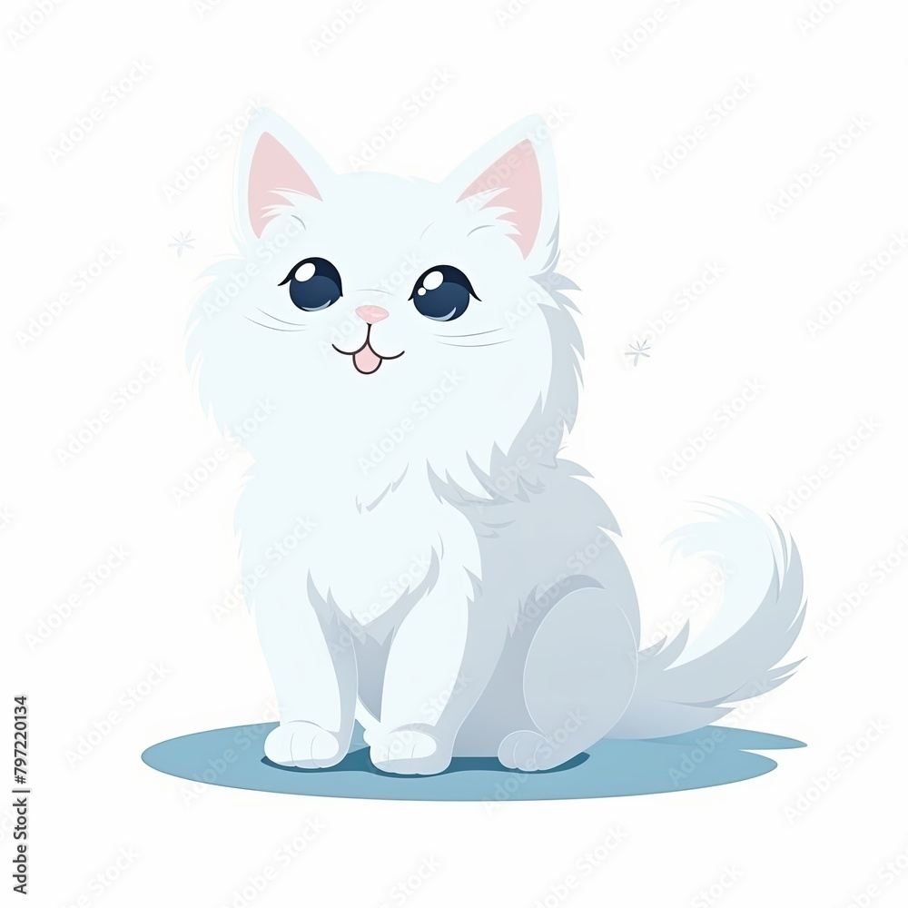 flat illustration of cute pleasant cat, friendly character, white background flat illustration of cute pleasant cat, friendly character, white background