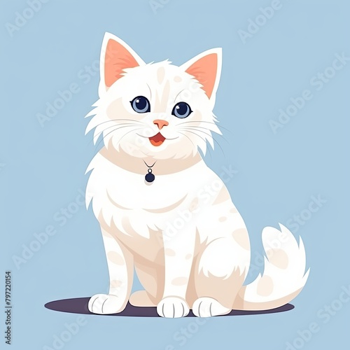 flat illustration of cute pleasant cat  friendly character  white background 