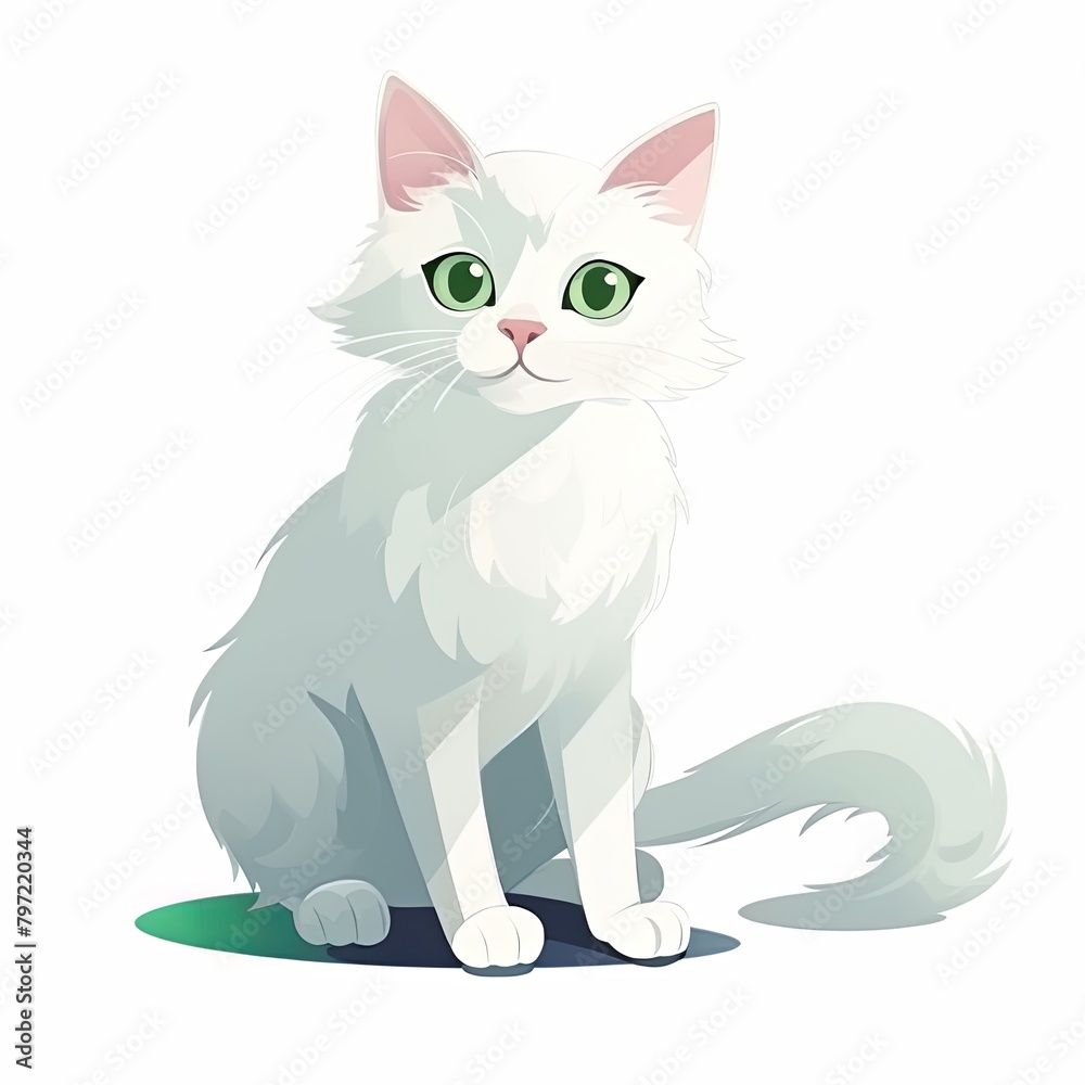 flat illustration of cute pleasant cat, friendly character, white background flat illustration of cute pleasant cat, friendly character, white background