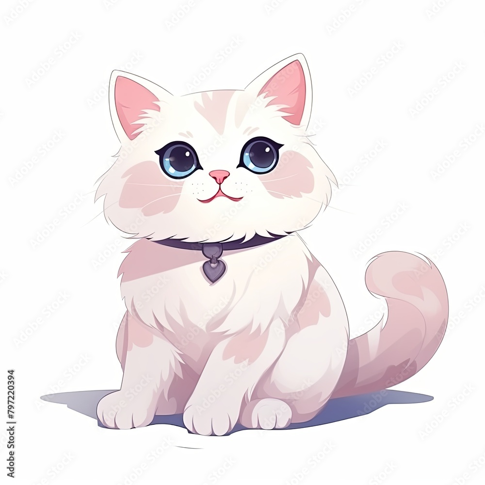 flat illustration of cute pleasant cat, friendly character, white background flat illustration of cute pleasant cat, friendly character, white background
