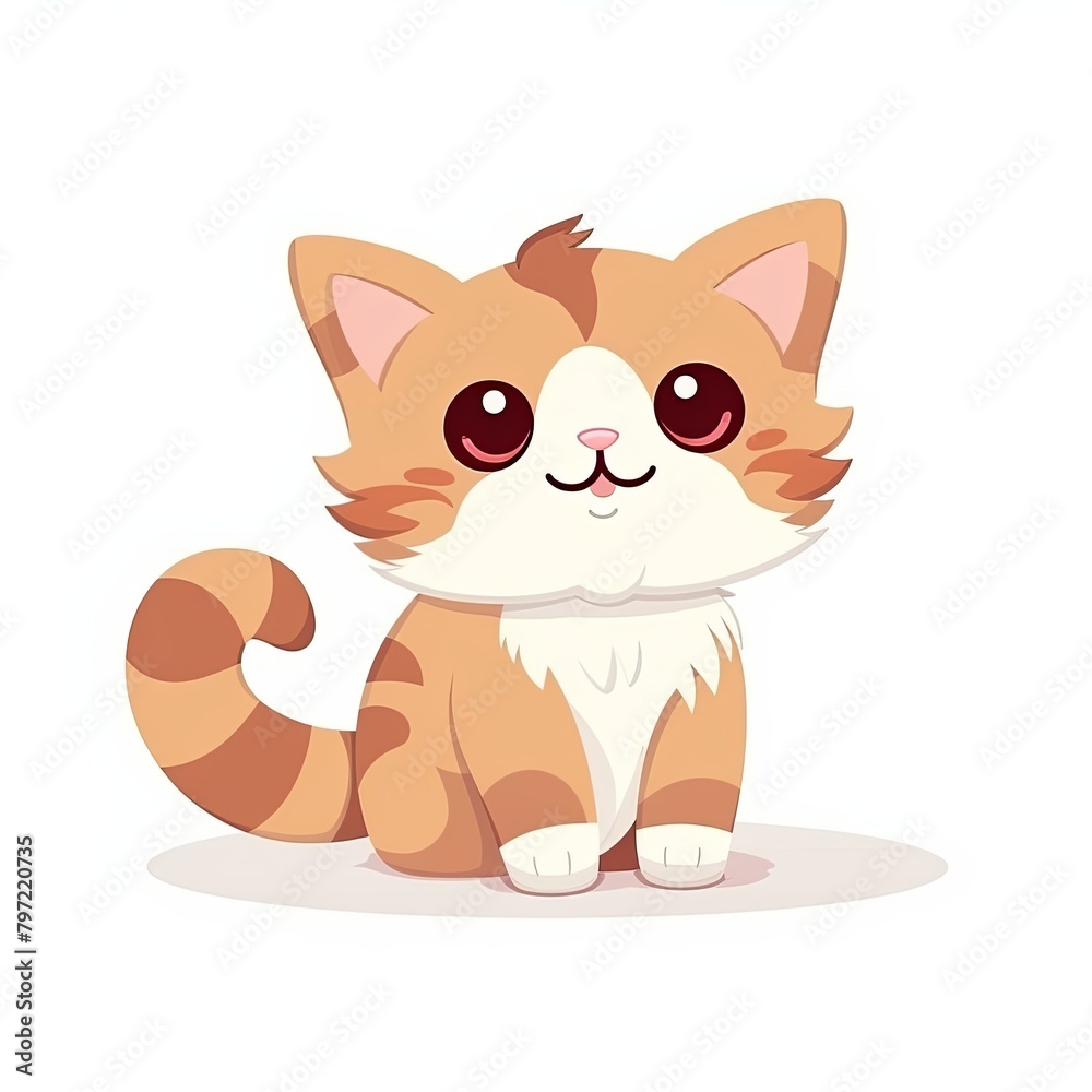 flat illustration of cute pleasant cat, friendly character, white background flat illustration of cute pleasant cat, friendly character, white background