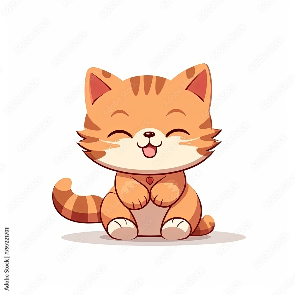 flat illustration of cute pleasant cat, friendly character, white background flat illustration of cute pleasant cat, friendly character, white background