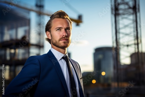 A Visionary Engineer Overlooks the Bustling Construction Site, His Gaze Reflecting the Future Skyline He's Helping to Shape
