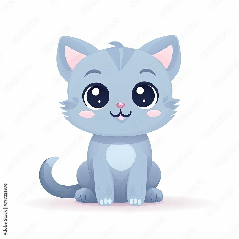 flat illustration of cute pleasant cat, friendly character, white background flat illustration of cute pleasant cat, friendly character, white background