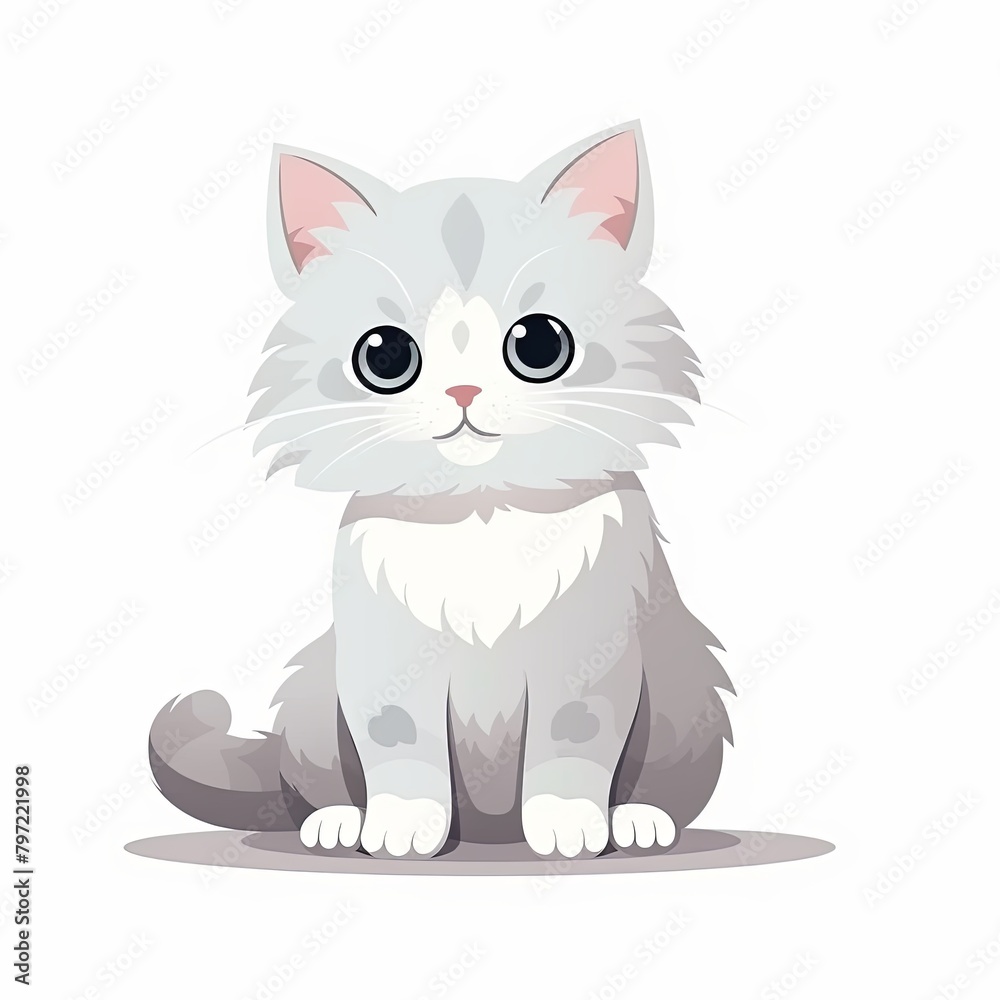 flat illustration of cute pleasant cat, friendly character, white background flat illustration of cute pleasant cat, friendly character, white background