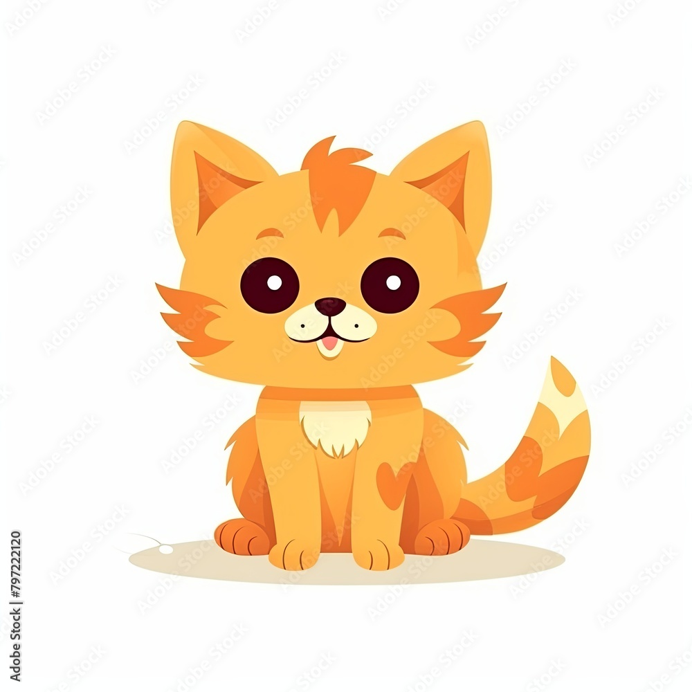 flat illustration of cute pleasant cat, friendly character, white background flat illustration of cute pleasant cat, friendly character, white background