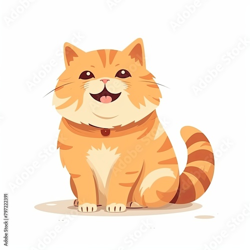flat illustration of cute pleasant cat  friendly character  white background 