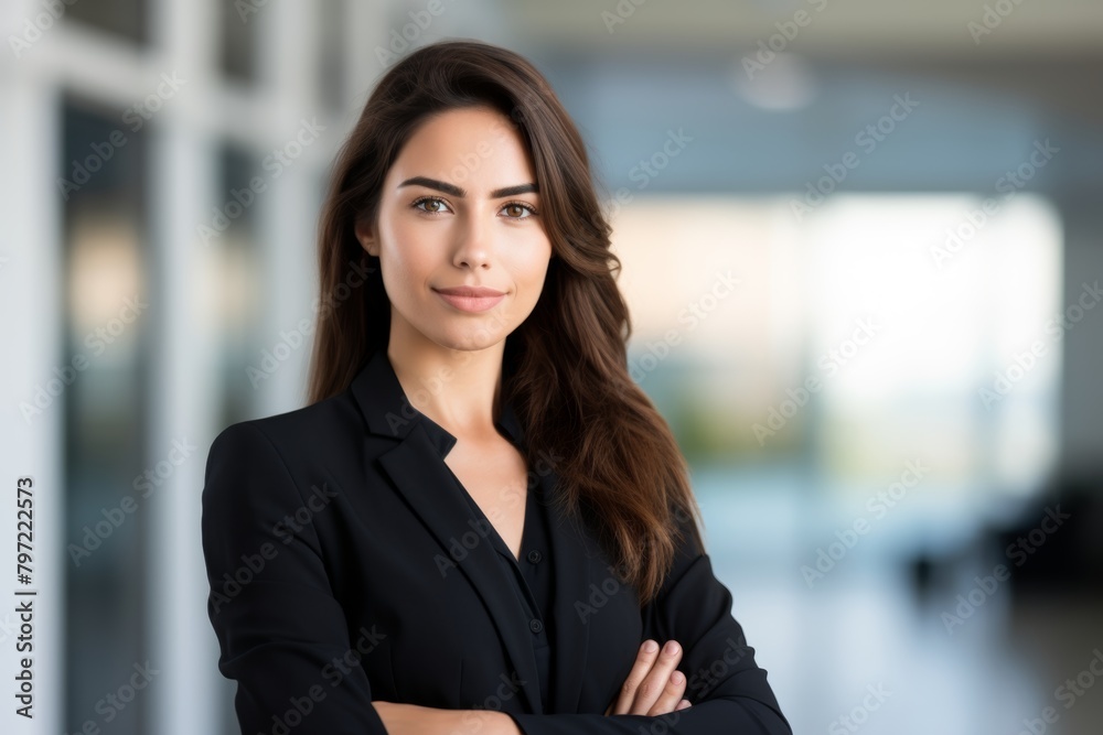 Confident Female Professional Standing Proudly at the Entrance of a Seminar Room, Ready to Empower and Educate Attendees Confident Female Professional Standing Proudly at the Entrance of a Seminar Room, Ready to Empower and Educate Attendees