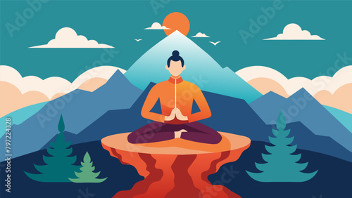 A martial artist meditating on a mountaintop connecting with the roots of their art and seeking inner peace.