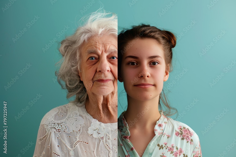 Young skin and youth preservation dynamics blend aging illustrations, focusing on effective old and young care considerations and life transitions for gracefully aging dynamics. Young skin and youth preservation dynamics blend aging illustrations, focusing on effective old and young care considerations and life transitions for gracefully aging dynamics.