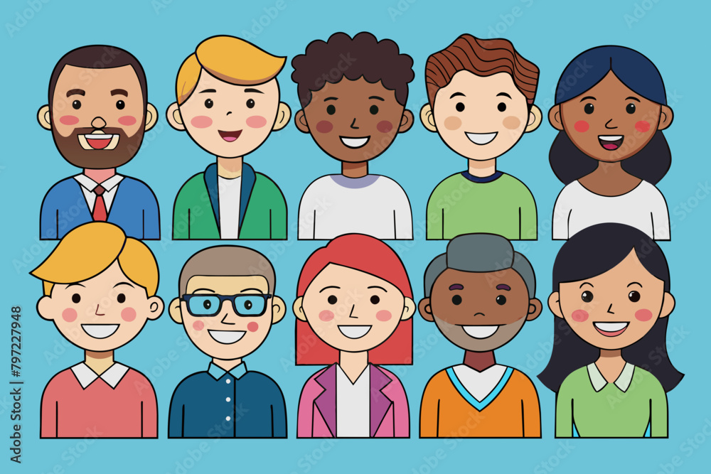 avatars of happy people of different races vector illustration avatars of happy people of different races vector illustration