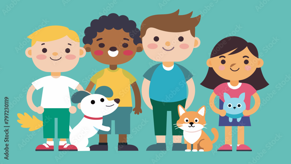 Pets including children vector illustration Pets including children vector illustration